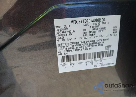 2019 Ford Edge Sel from USA, damaged, VIN 2FMPK3J90KBB59380